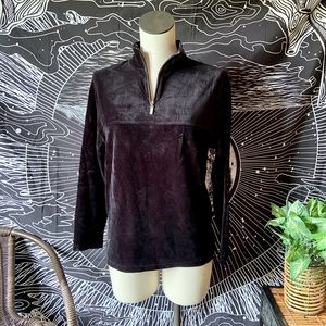 Petite Vintage Black Velvet feeling Half Zip Pullover